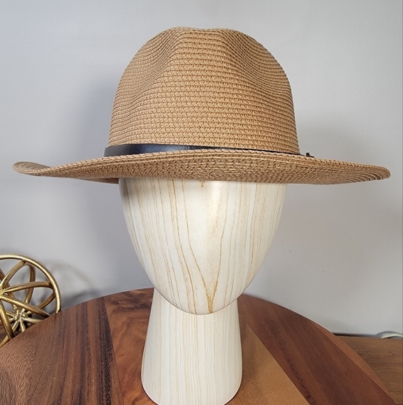 Multitrust Tan Fedora Sun Hat with Black Band Womens One Size - Picture 5 of 13